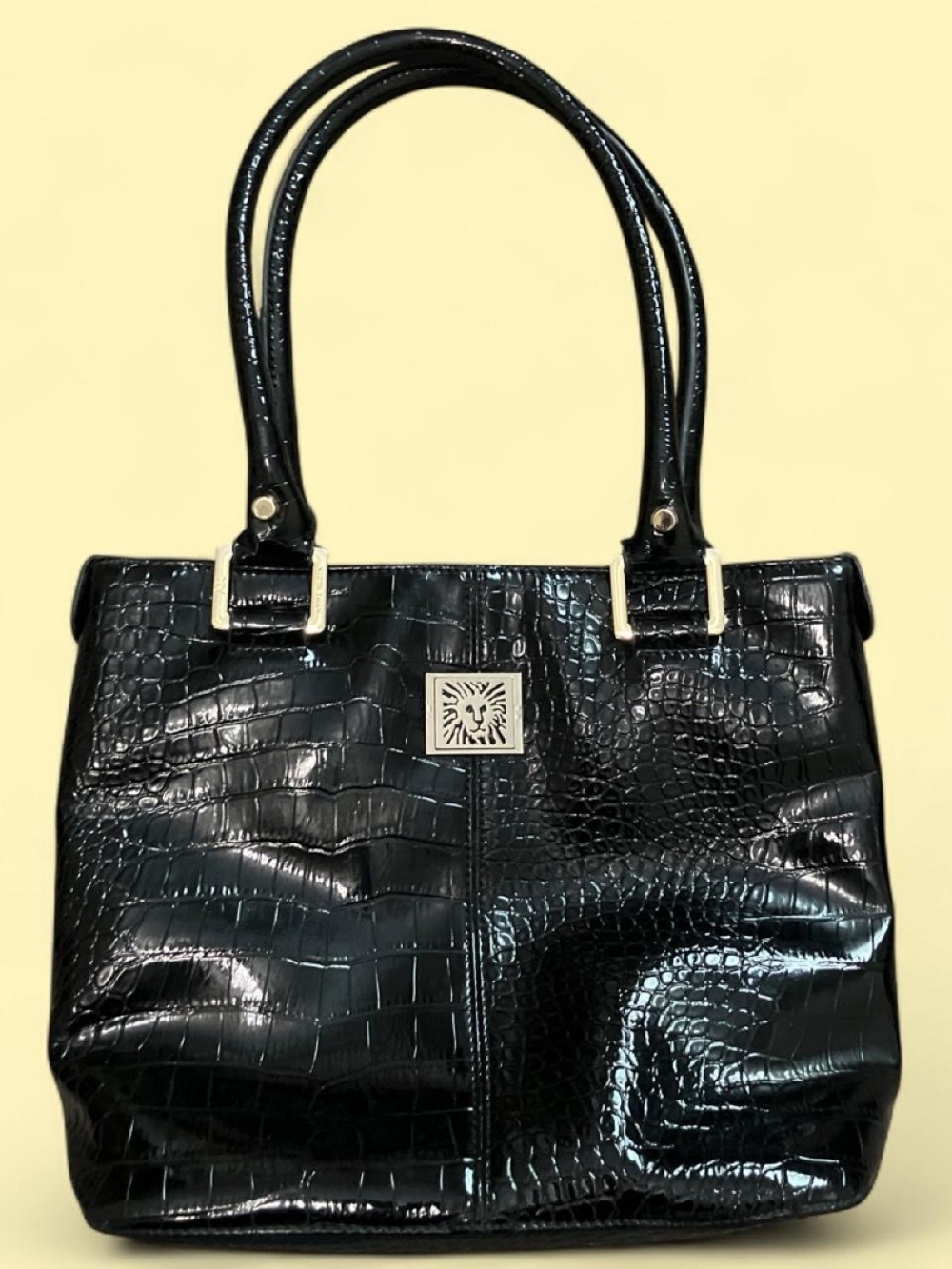 Classic Black Croc-Embossed Tote Bag - ANNE KLEIN new without tags no flaws